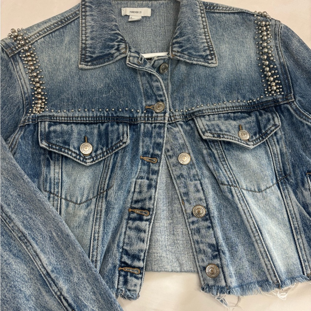 Cropped Denim Studded Jacket